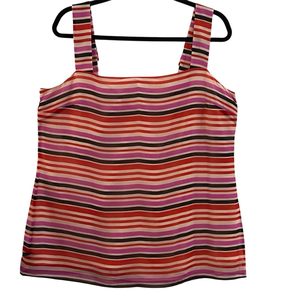 CAbi TOP, Women’s Large, “London Calling” Banded Multicolor Striped Cami (Lined)